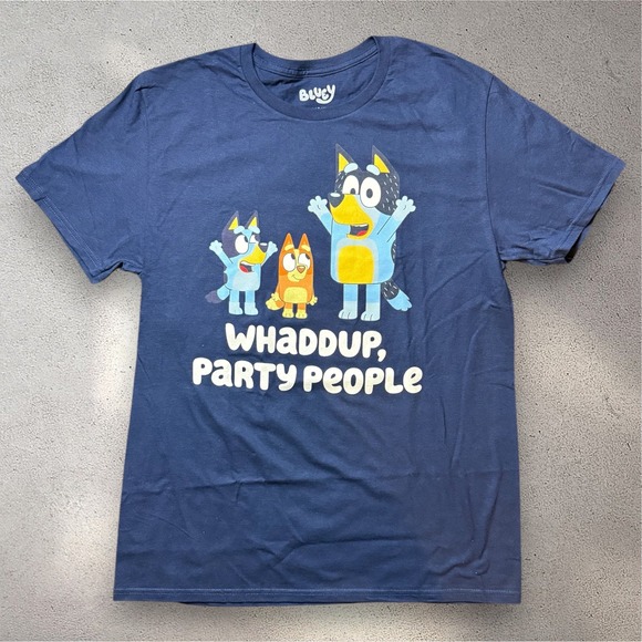 Bluey Other - Bluey Whaddup Party People Navy Blue Graphic T-Shirt Mens Large L Cotton New